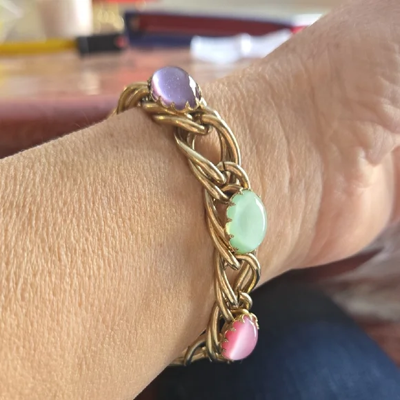 Estate Vintage 50's-60's Kafin NY Gold Bracelet with Multicolor Cabochon Stones - Picture 1 of 5